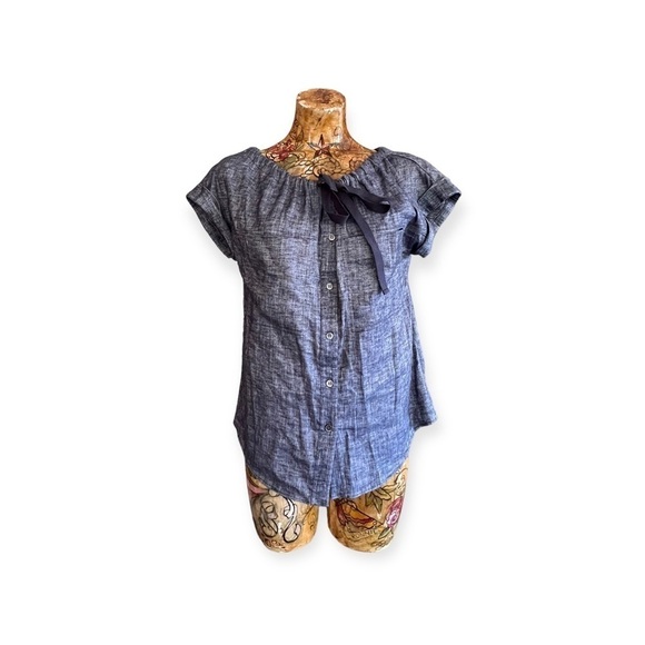 Theory top linen blend blue short sleeve small - Picture 1 of 8
